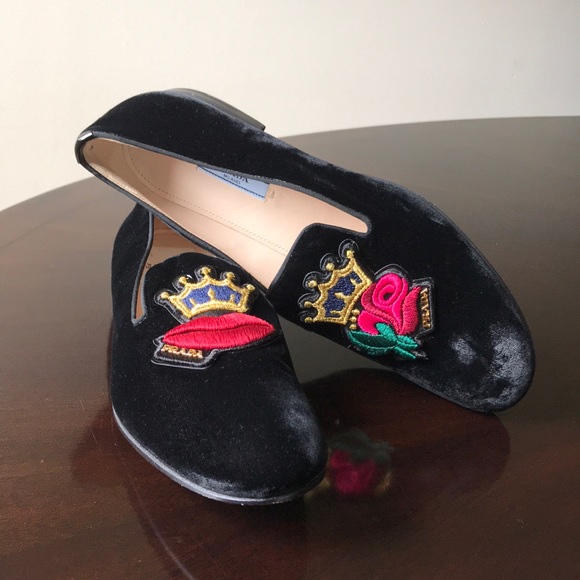 Black velvet king lips & flower Prada Penny Loafer - Picture 8 of 8